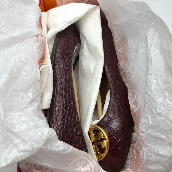 Tory Burch Womens Chelsea Ballet Croco Emboss Gold Logo Cap Toe Flat 7.5 New - Picture 6 of 6